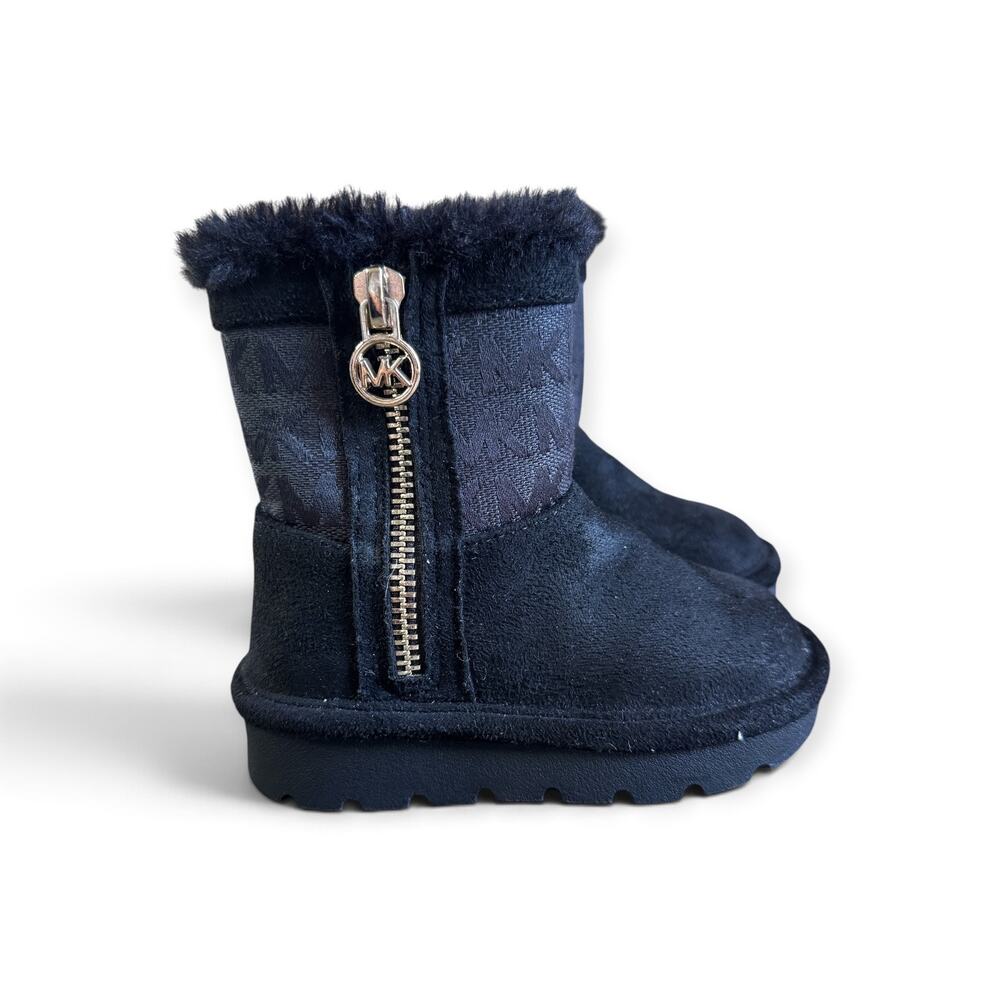 MICHAEL KORS TODDLER GIRL BLACK JACQUARD FAUX FUR LINED ZIPPER BOOTS SIZE 5